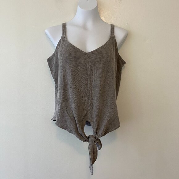 BKE Buckle Double V-Neck Tank Top Womens Medium Grey Tie Front - Picture 1 of 6